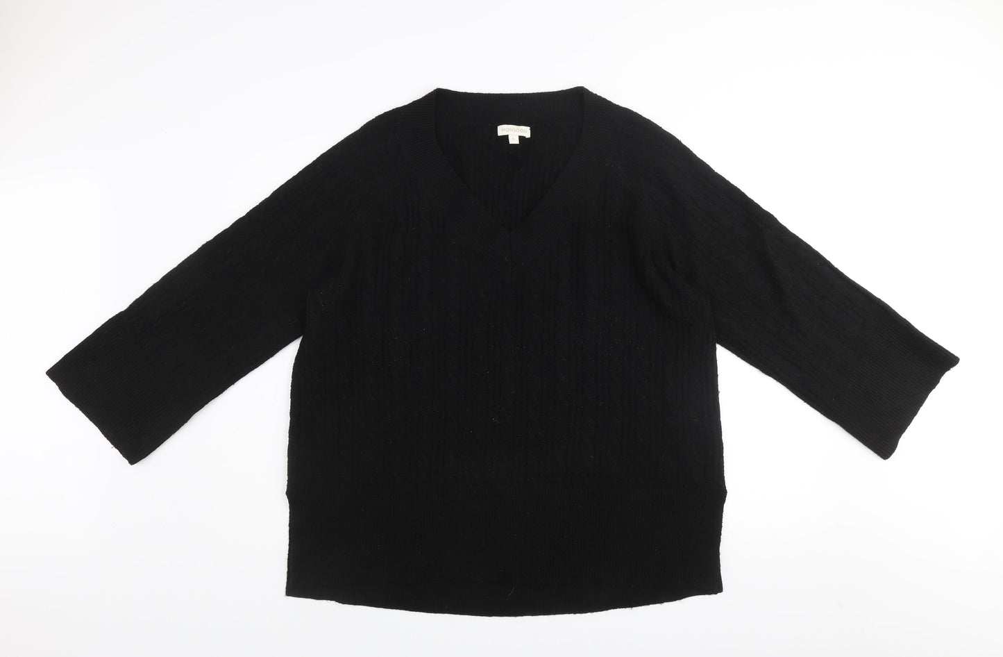 Monsoon Women’s Black V-Neck Cable-Knit Pullover Jumper Size L
