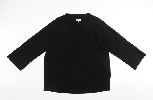 Monsoon Women’s Black V-Neck Cable-Knit Pullover Jumper Size L