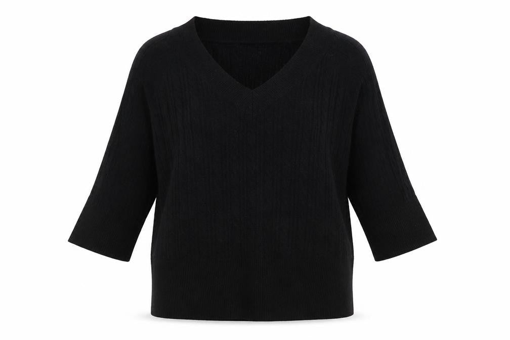 Monsoon Women’s Black V-Neck Cable-Knit Pullover Jumper Size L