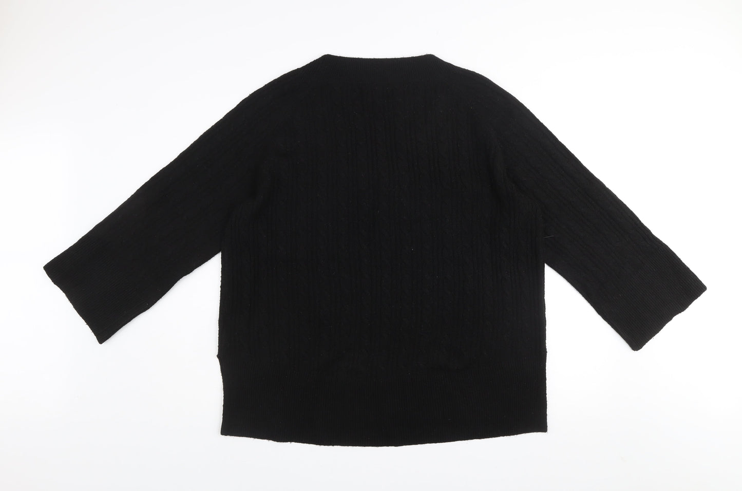 Monsoon Women’s Black V-Neck Cable-Knit Pullover Jumper Size L