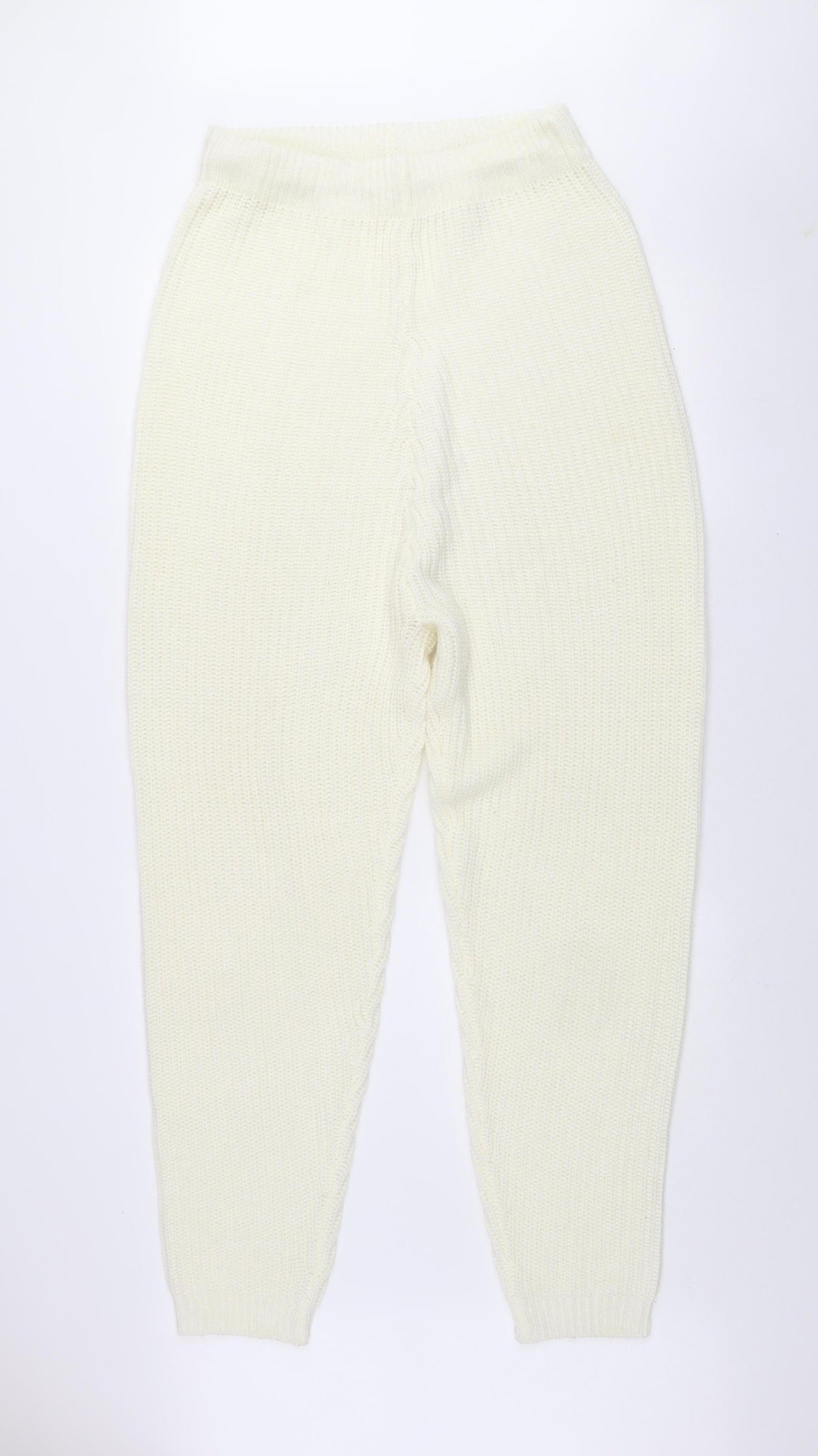 MISSPAP Women Ivory Acrylic Knit Jogger Trousers Size 14