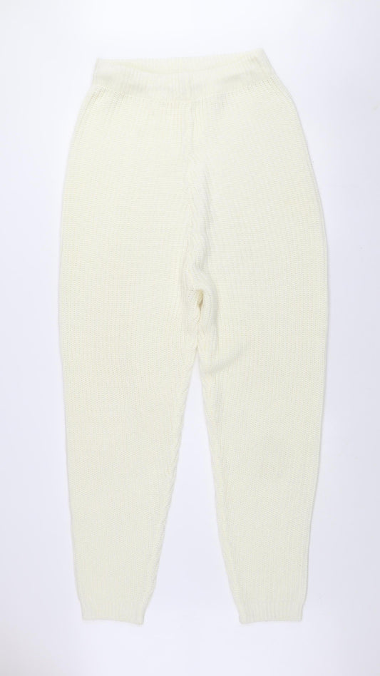 MISSPAP Women Ivory Acrylic Knit Jogger Trousers Size 14