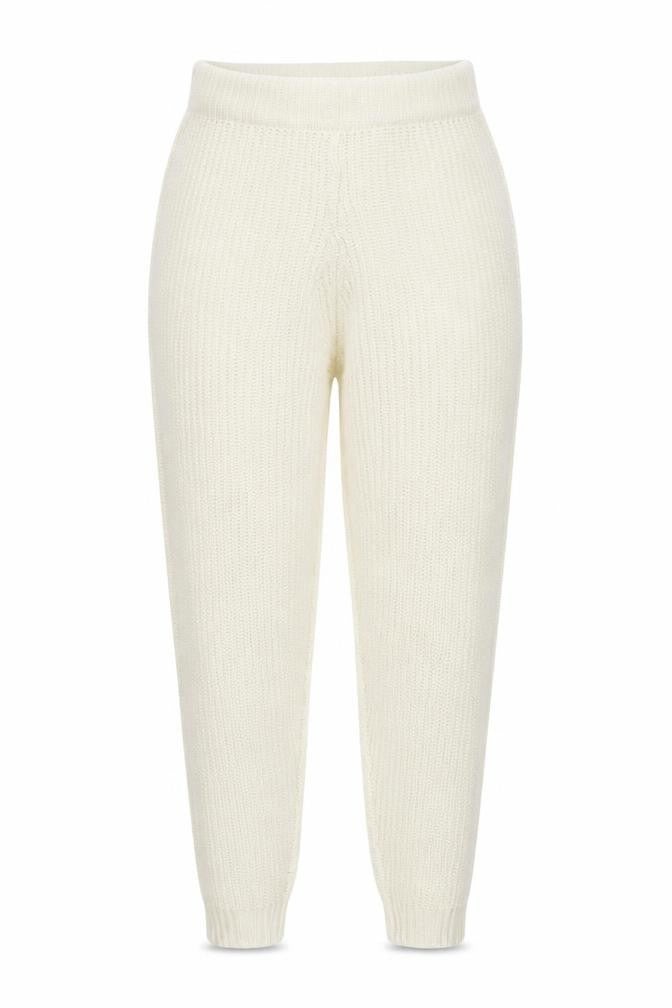 MISSPAP Women Ivory Acrylic Knit Jogger Trousers Size 14