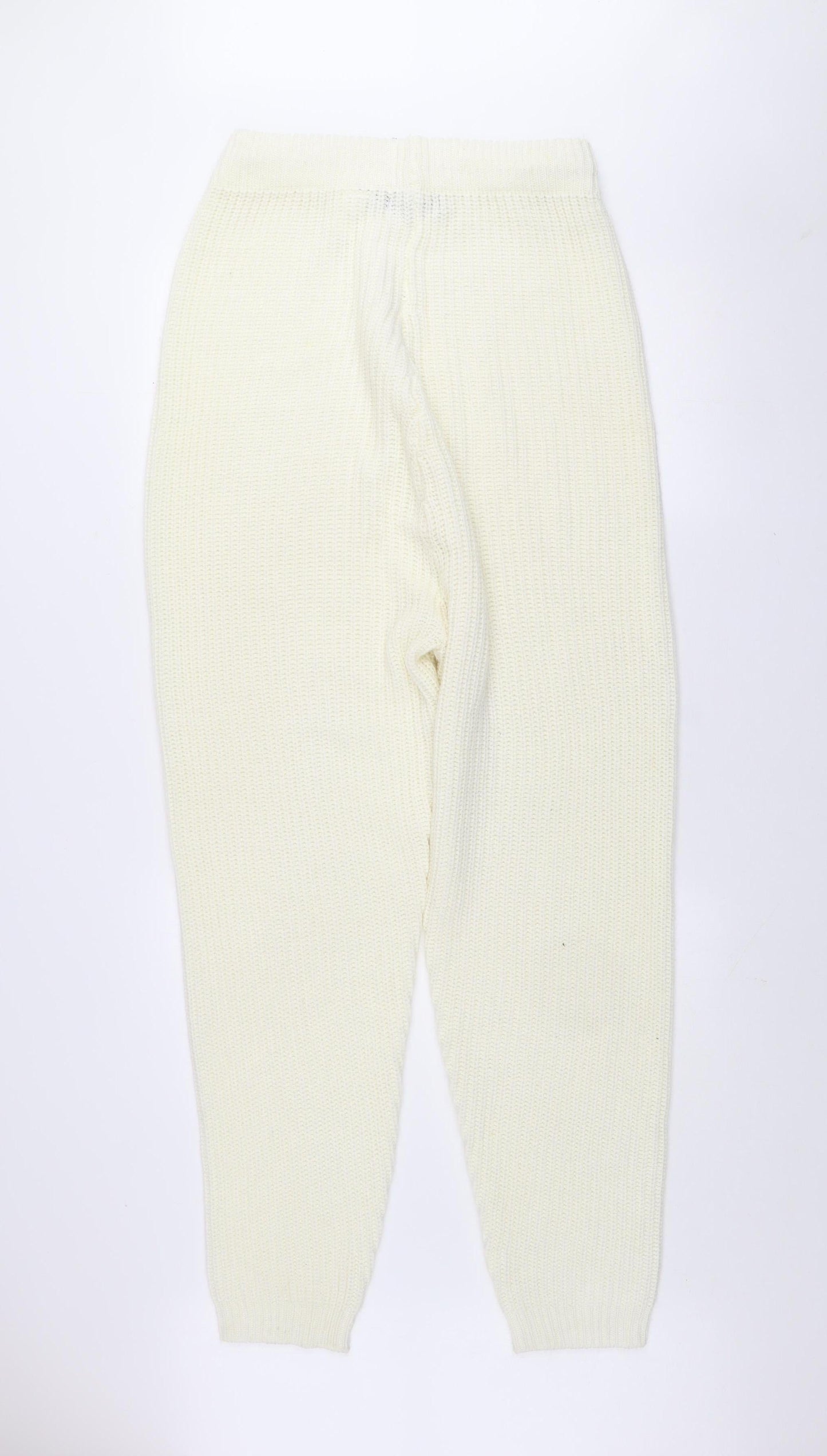 MISSPAP Women Ivory Acrylic Knit Jogger Trousers Size 14