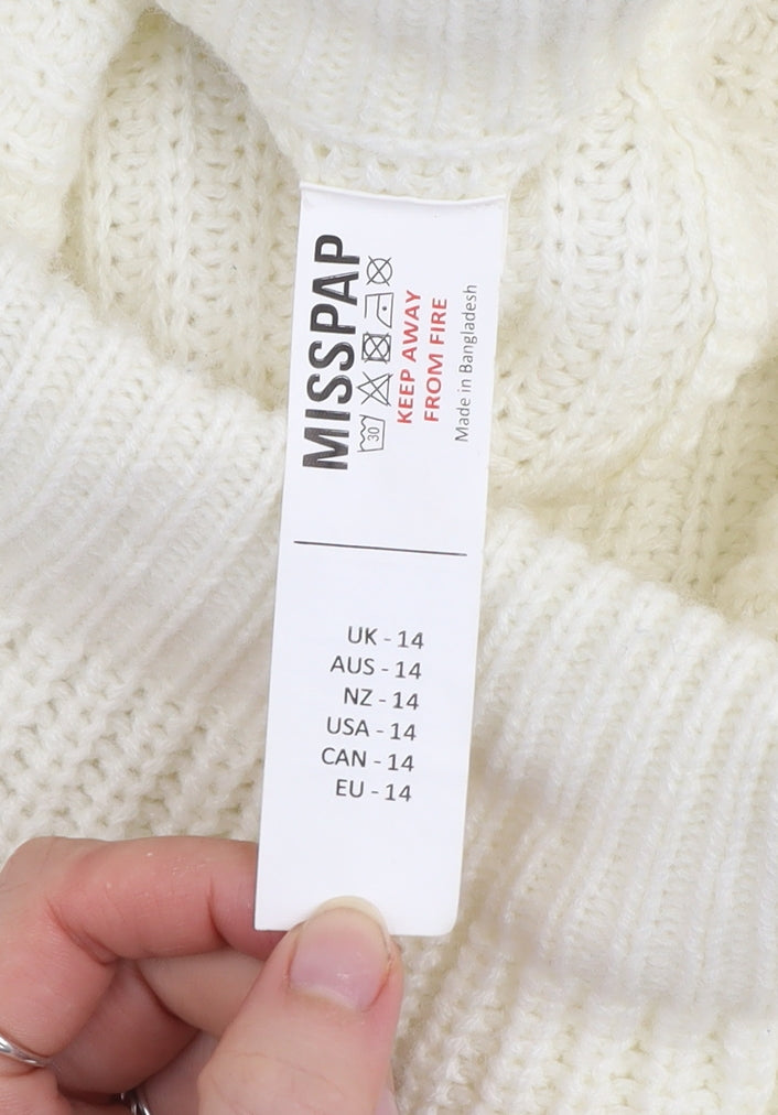 MISSPAP Women Ivory Acrylic Knit Jogger Trousers Size 14
