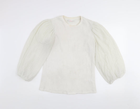 Savida Women Ivory Puff Sleeve Blouse Size 14 Polyester Top