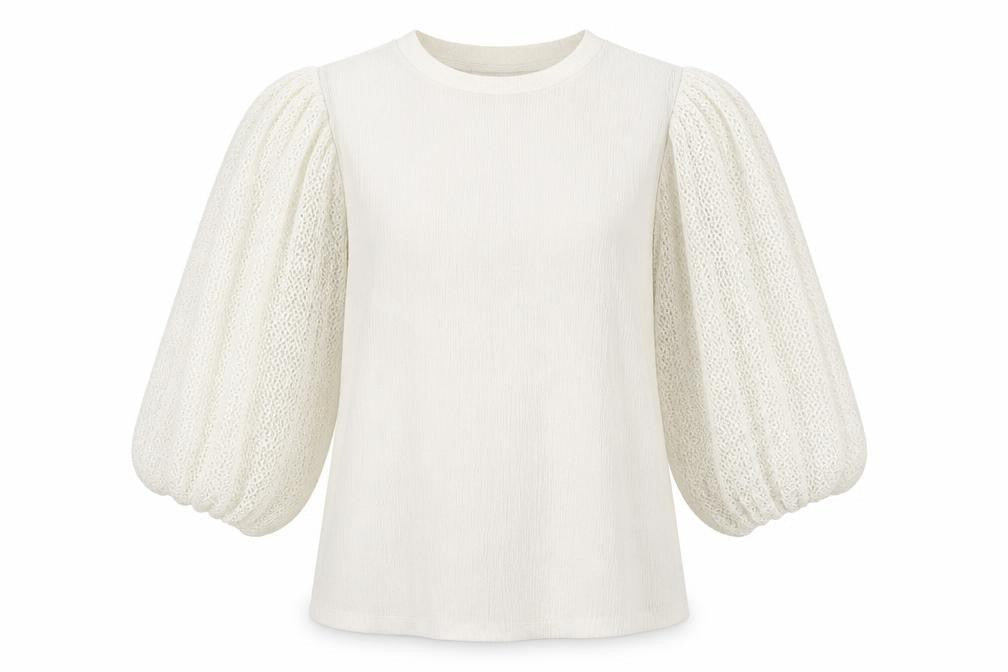 Savida Women Ivory Puff Sleeve Blouse Size 14 Polyester Top