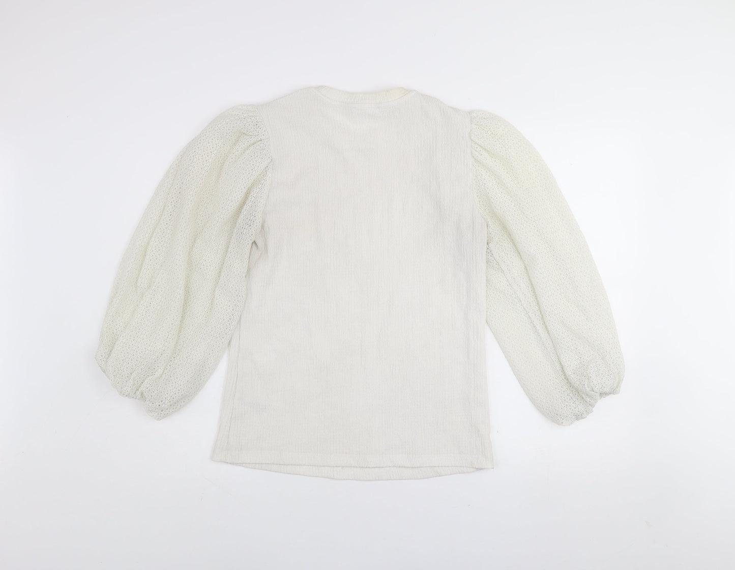 Savida Women Ivory Puff Sleeve Blouse Size 14 Polyester Top
