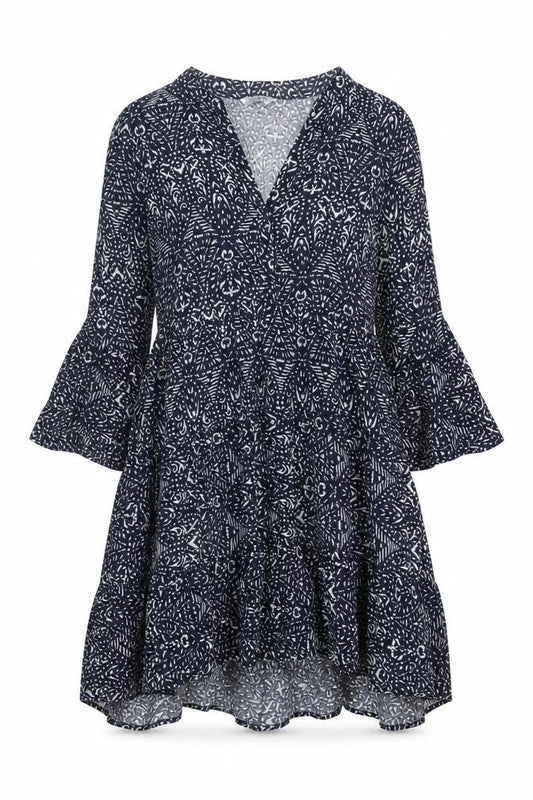 Zabaione Women's Blue Geometric Wrap Dress Size M Long Sleeve