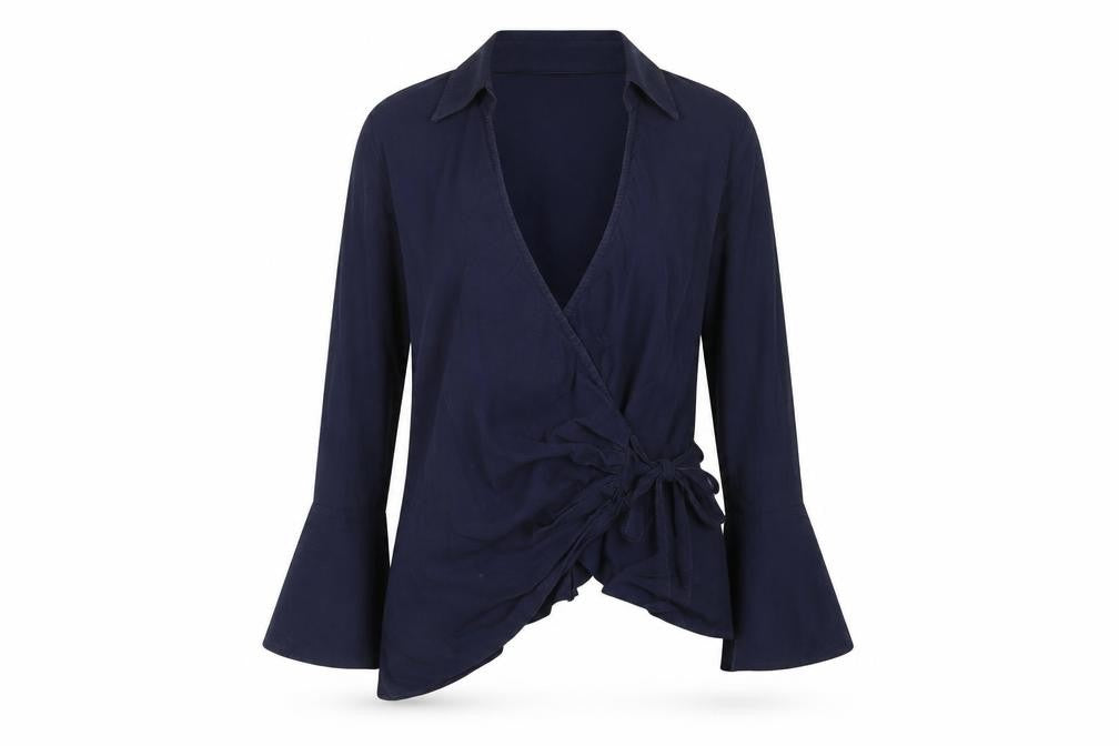 Isabella Oliver Women's Blue Wrap Maternity Blouse Size 2 Long Sleeve