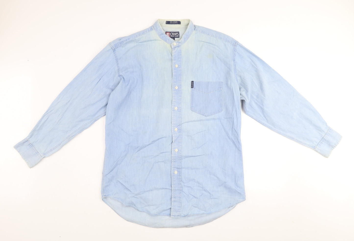 Chaps Ralph Lauren Men's Light Blue Cotton Band Collar Shirt Size 16