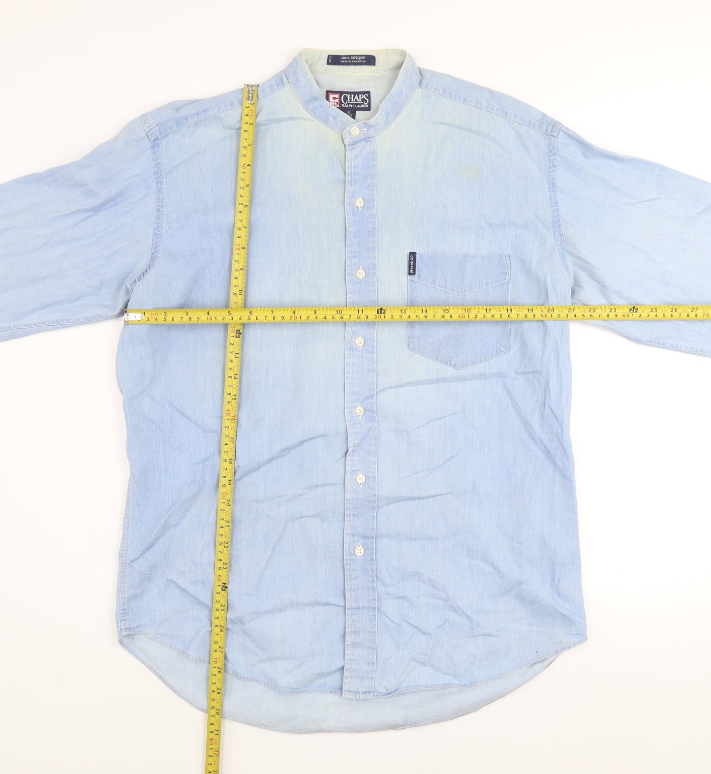 Chaps Ralph Lauren Men's Light Blue Cotton Band Collar Shirt Size 16