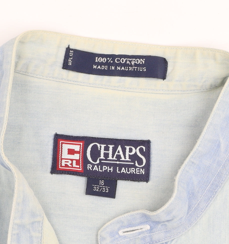 Chaps Ralph Lauren Men's Light Blue Cotton Band Collar Shirt Size 16