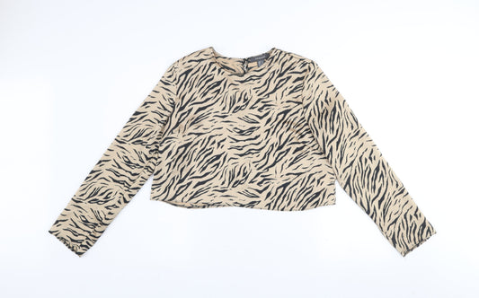 Primark Women Beige Animal Print Long Sleeve Blouse Size 14
