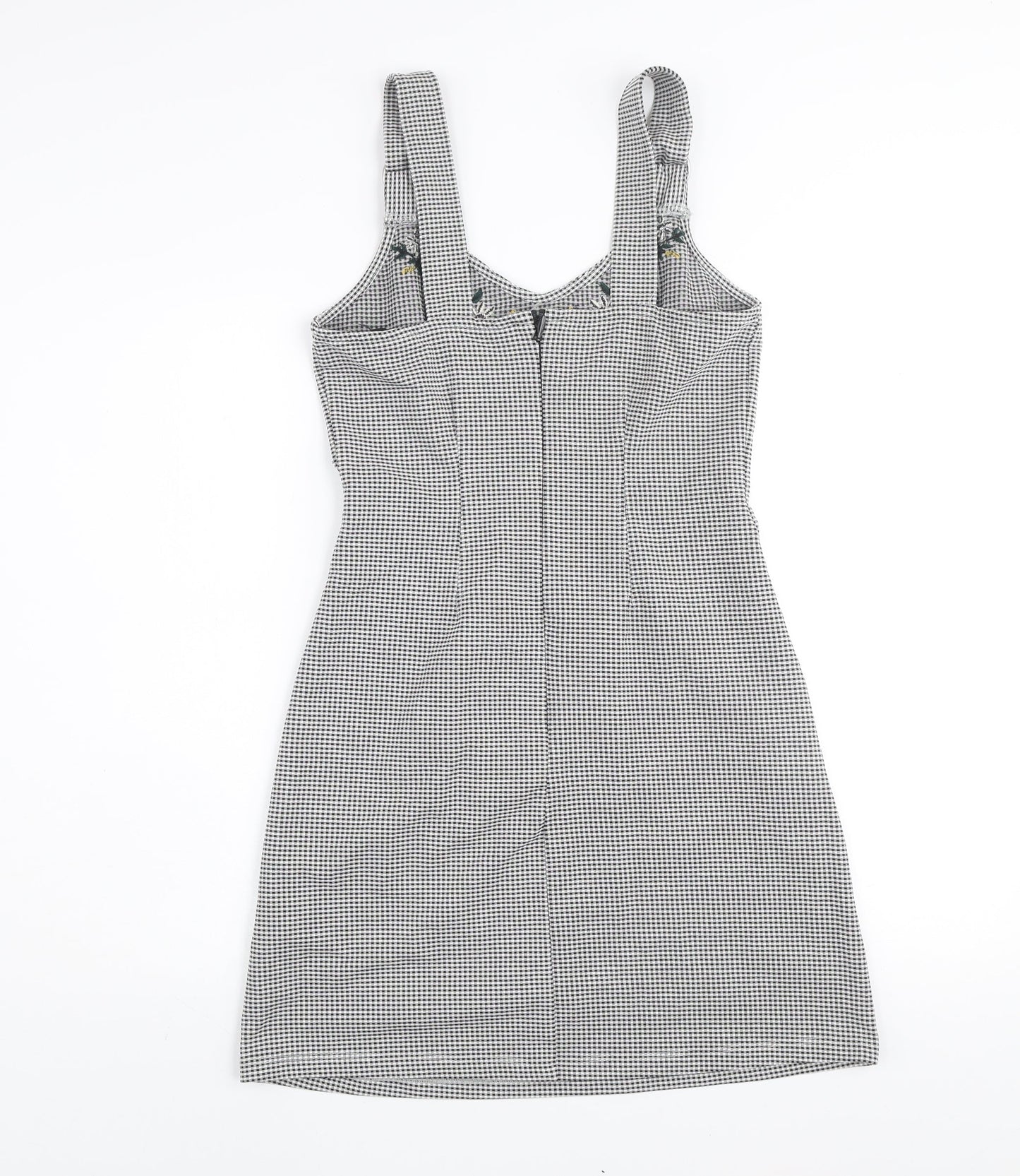 Topshop Women Black Check Embroidered Pinafore Dress Size 10