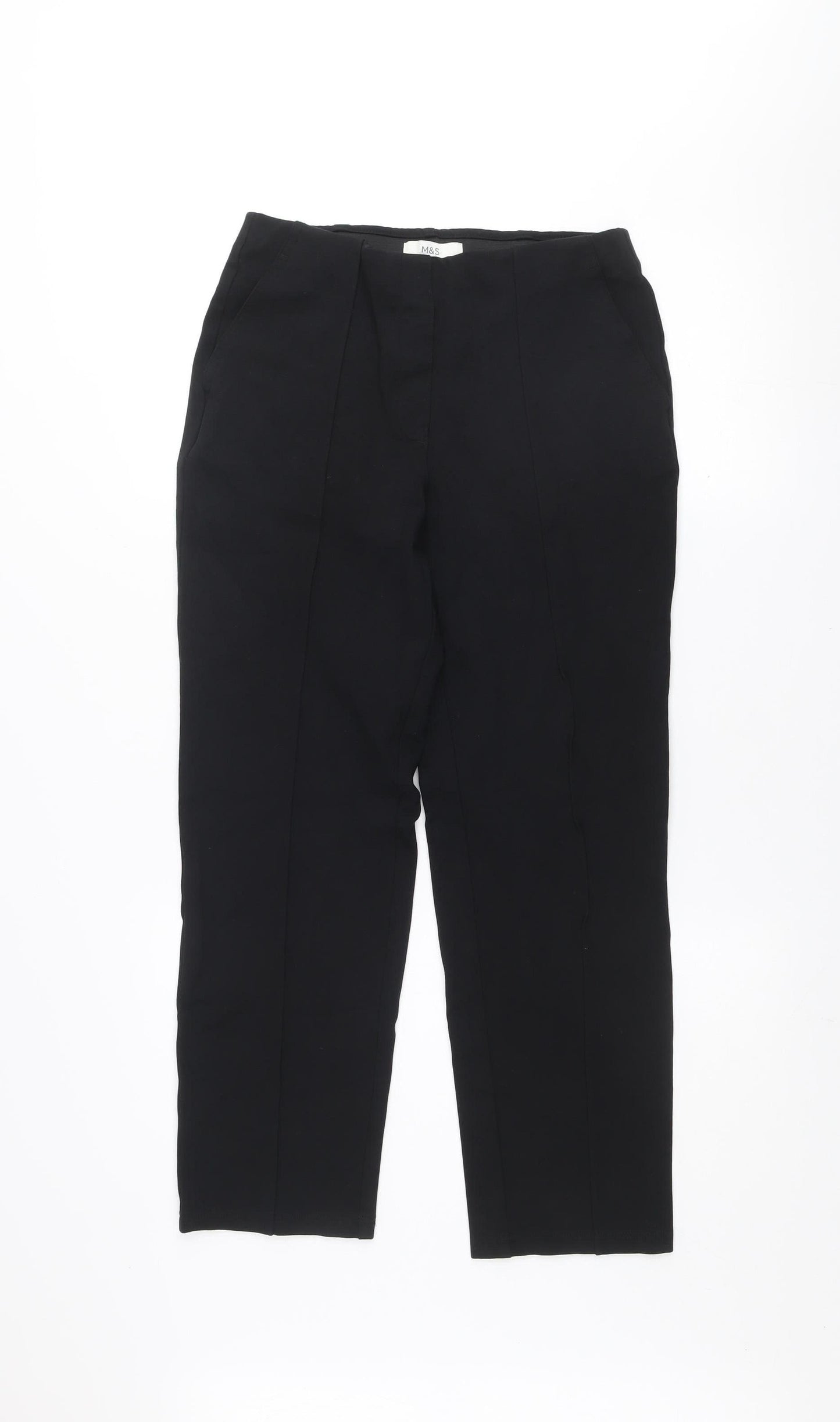 Marks and Spencer Women's Black Size 10 Regular Straight Leg Stretch Trousers