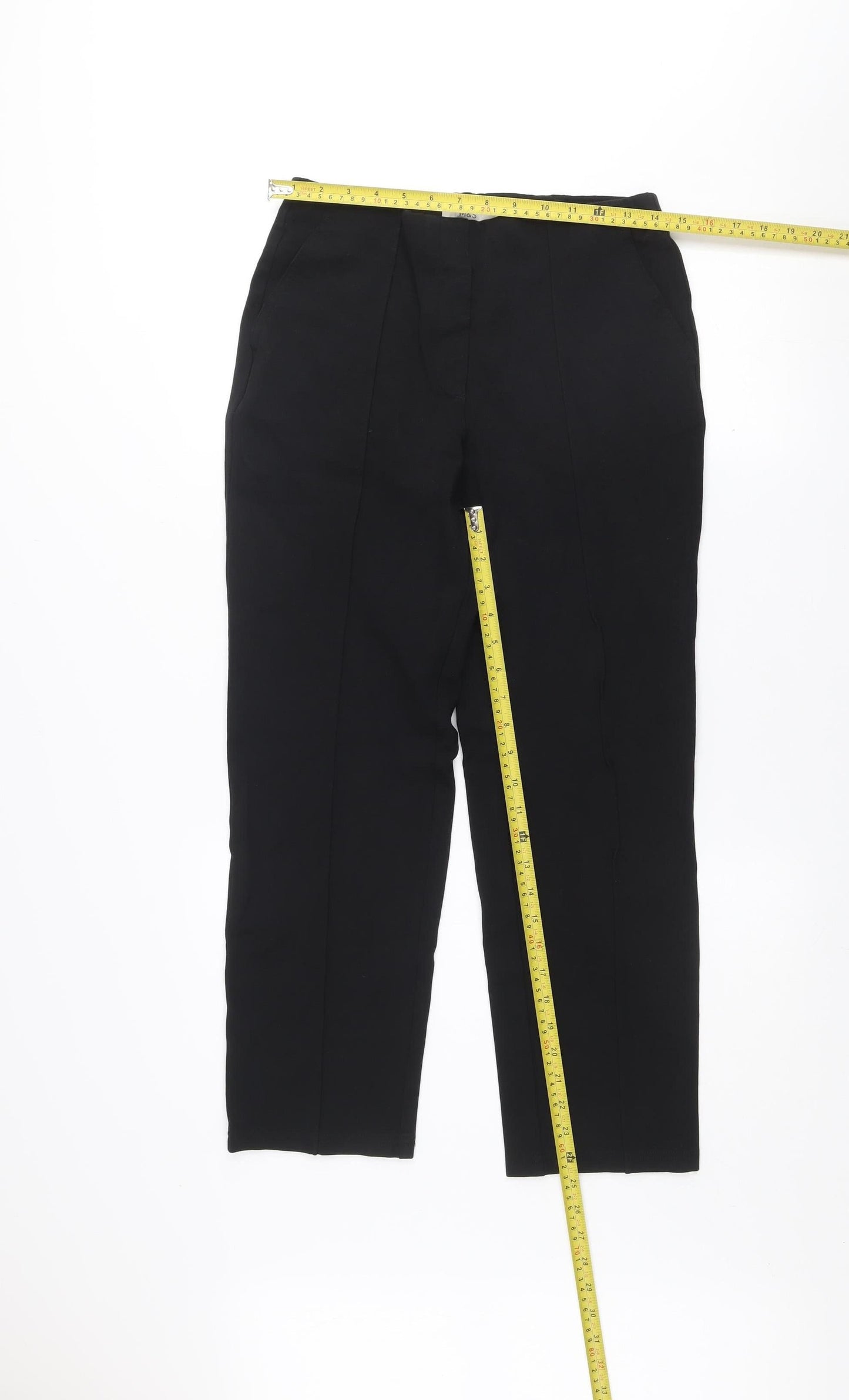 Marks and Spencer Women's Black Size 10 Regular Straight Leg Stretch Trousers
