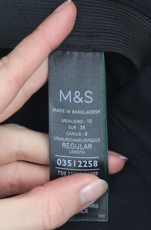 Marks and Spencer Women's Black Size 10 Regular Straight Leg Stretch Trousers