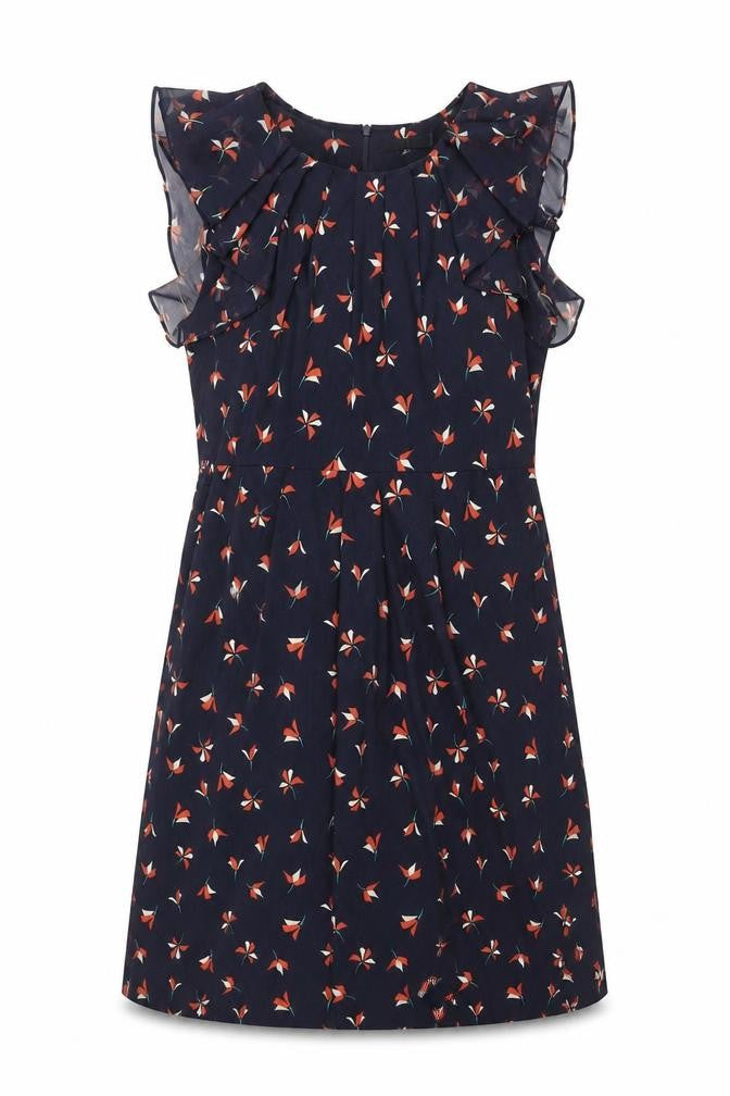 BHS Women’s Blue Floral Shift Dress Size 16 Flutter Sleeve Lightweight