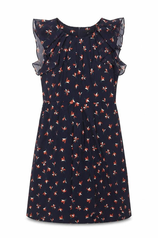 BHS Women’s Blue Floral Shift Dress Size 16 Flutter Sleeve Lightweight