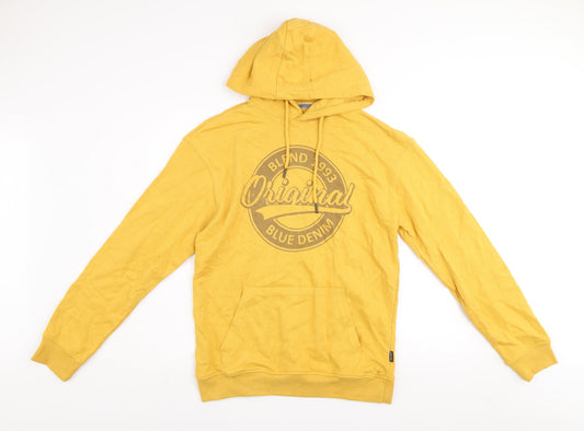 Blend Men's Yellow Pullover Hoodie Cotton Graphic Print M