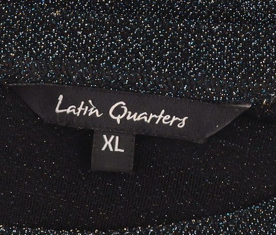 Latin Quarters Women's Black Glitter Tunic Blouse XL Jersey Party Top