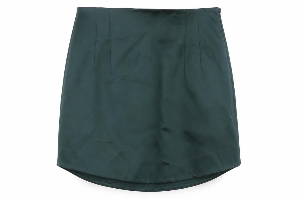 Zara Women’s Green Short Satin Pencil Skirt Size L High Rise