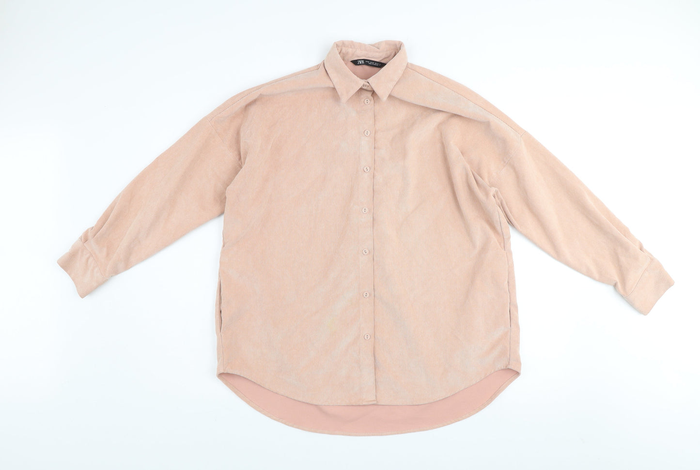Zara Men’s Beige Corduroy Button-Up Shirt XS Relaxed Fit Long Sleeve