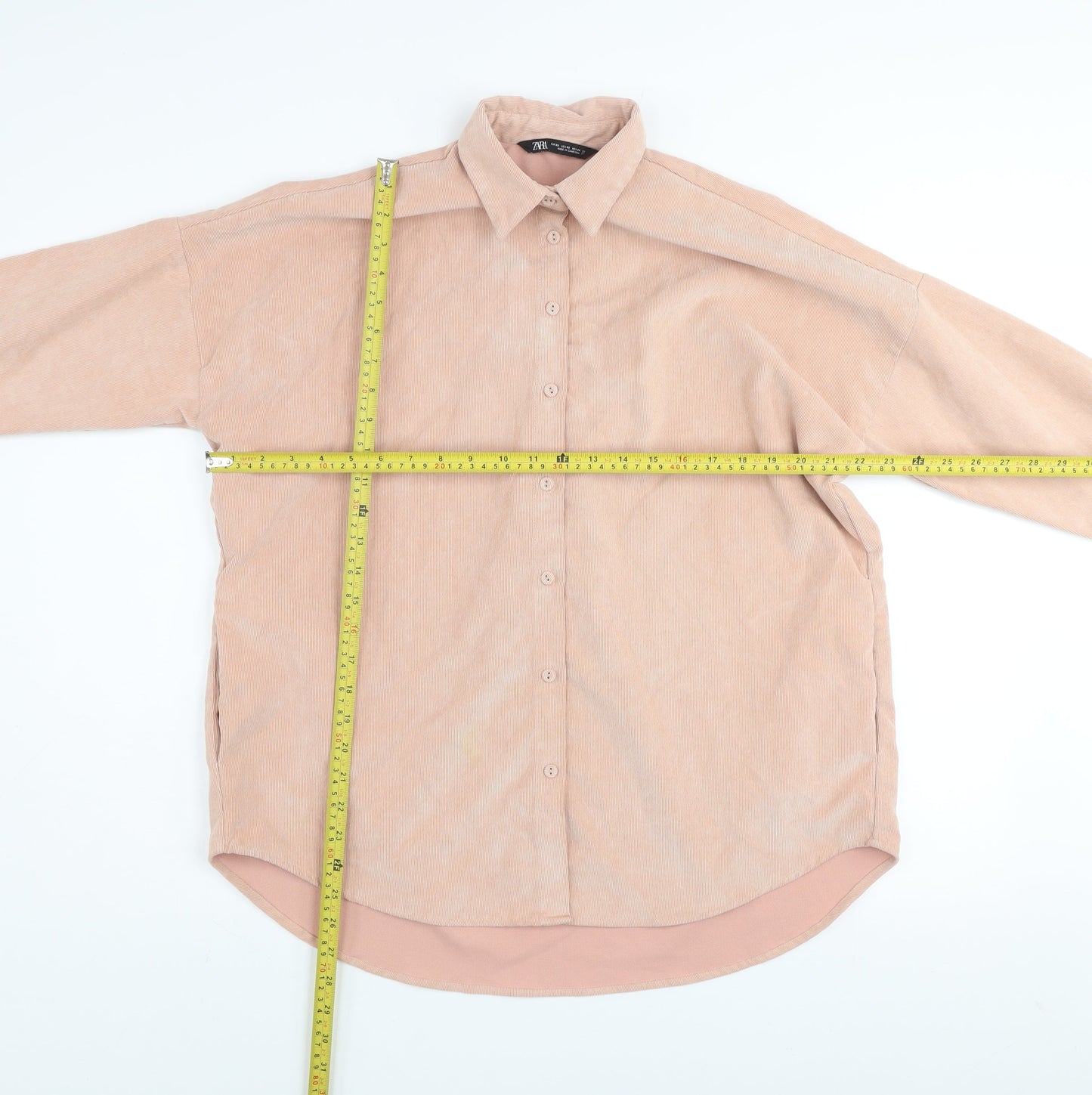 Zara Men’s Beige Corduroy Button-Up Shirt XS Relaxed Fit Long Sleeve