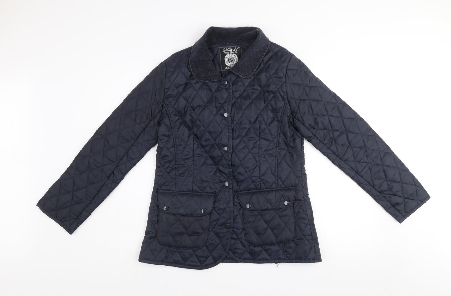 Miss 21 Women's Navy Quilted Jacket Size 10 Classic Mid-Length Coat