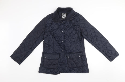 Miss 21 Women's Navy Quilted Jacket Size 10 Classic Mid-Length Coat
