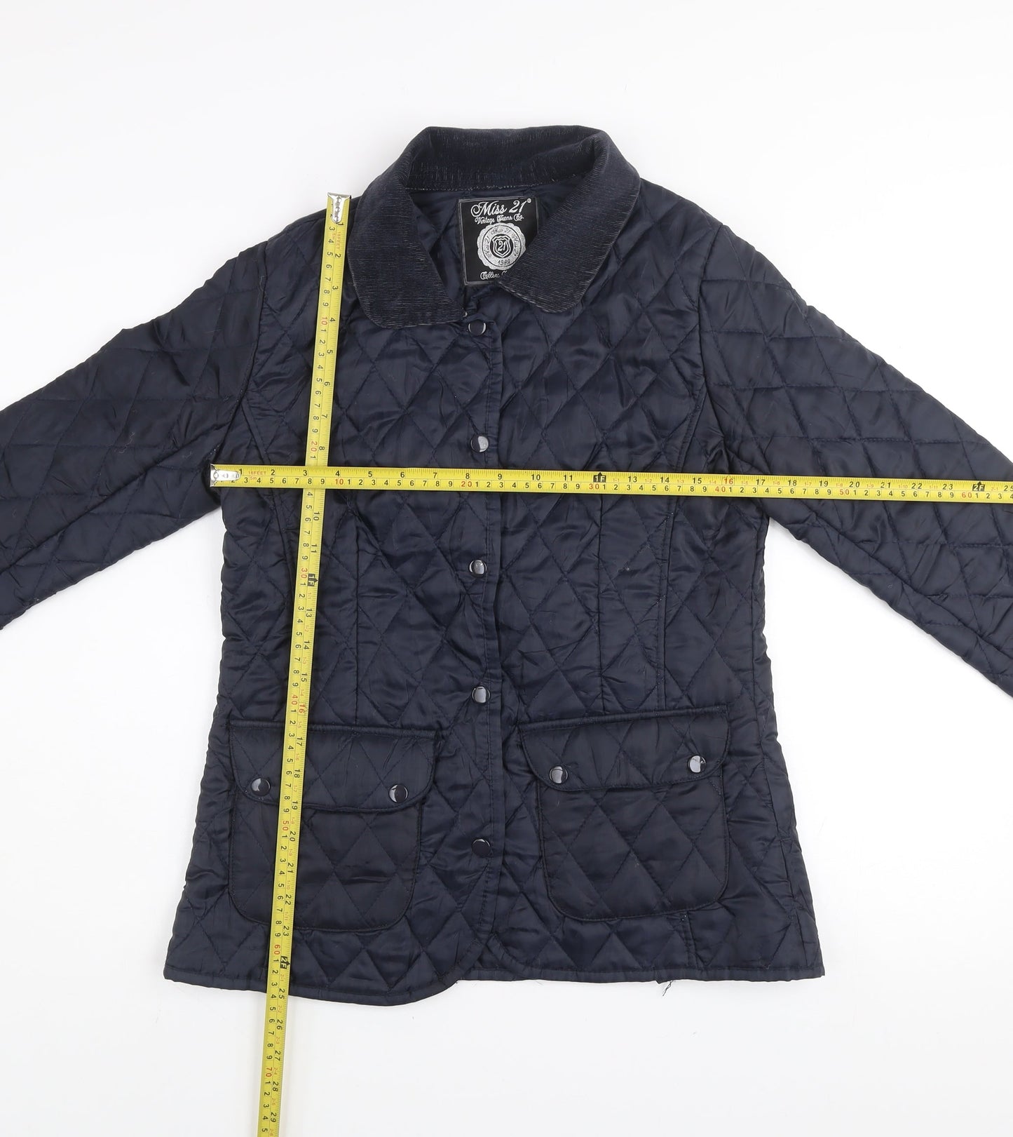 Miss 21 Women's Navy Quilted Jacket Size 10 Classic Mid-Length Coat