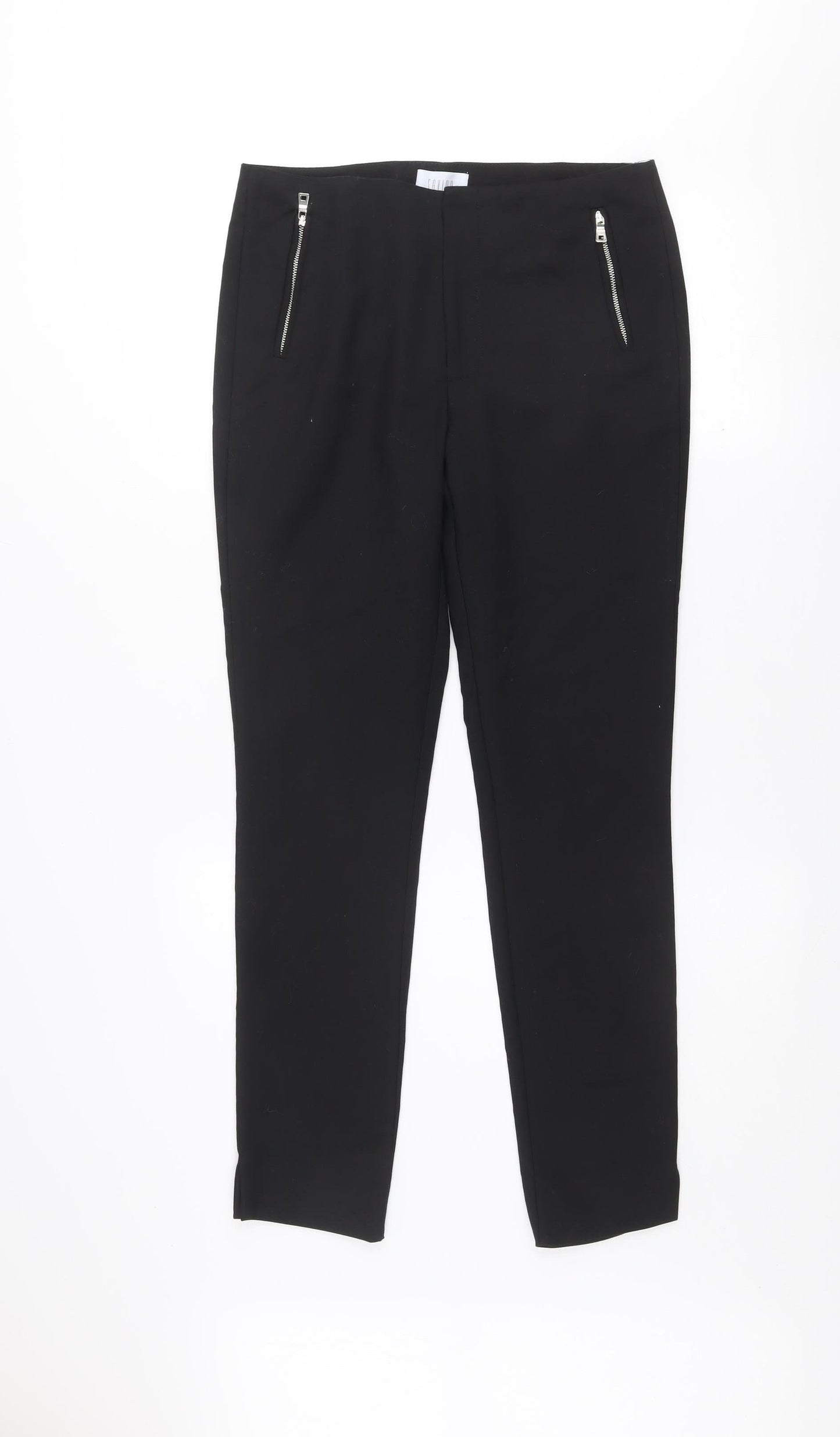 Savida Women’s Black Slim Fit Zip Detail Trousers UK 10