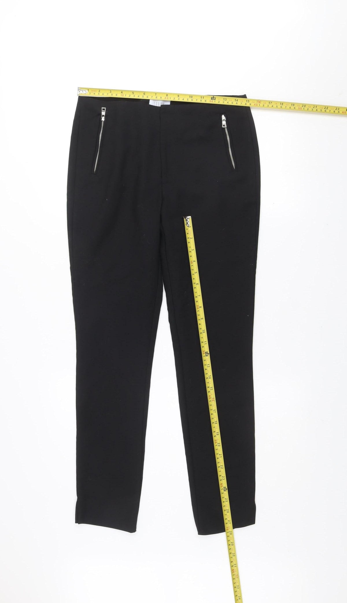 Savida Women’s Black Slim Fit Zip Detail Trousers UK 10