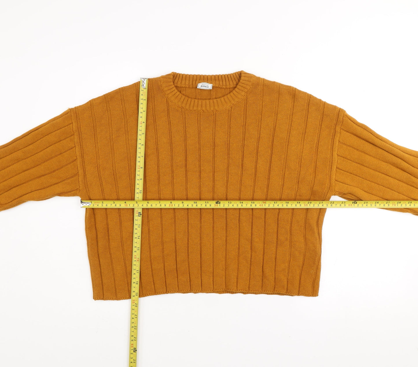Pimkie Women Brown Ribbed Knit Crew Neck Relaxed Fit Jumper Size 12