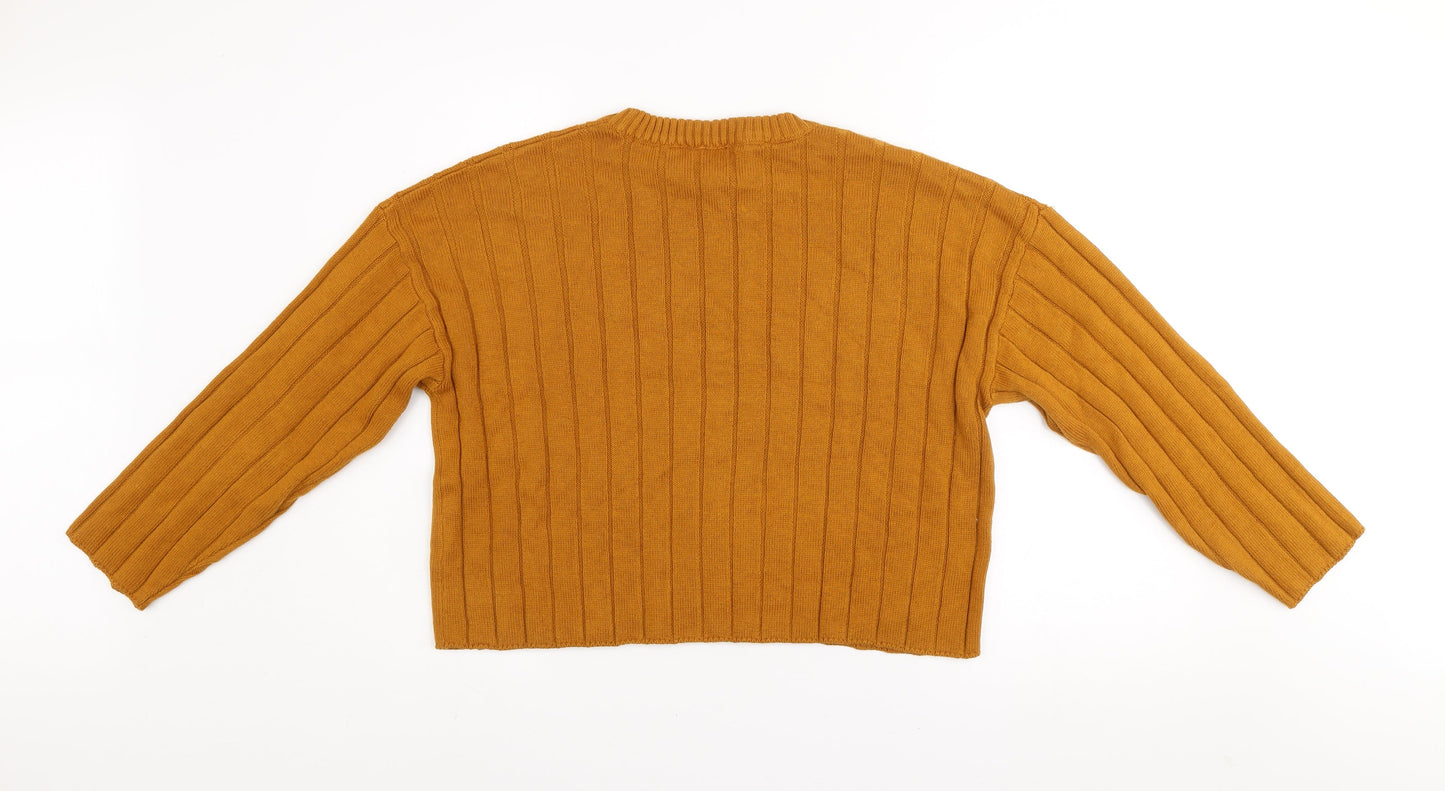 Pimkie Women Brown Ribbed Knit Crew Neck Relaxed Fit Jumper Size 12