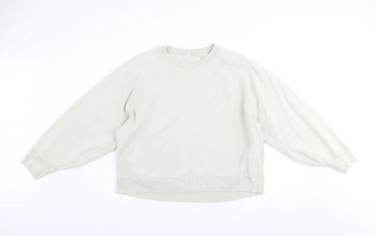 Uniqlo Women Beige XL Pullover Sweatshirt 100% Cotton Crew Neck