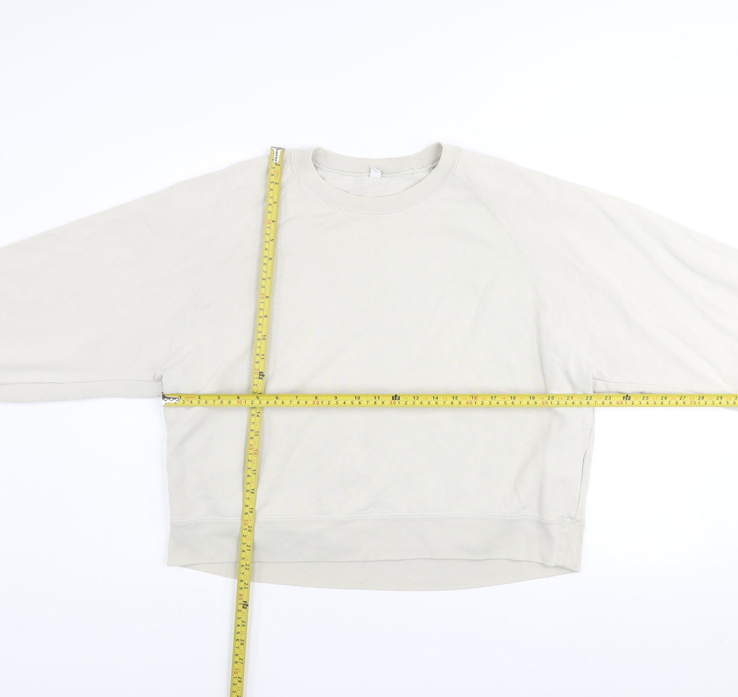 Uniqlo Women Beige XL Pullover Sweatshirt 100% Cotton Crew Neck
