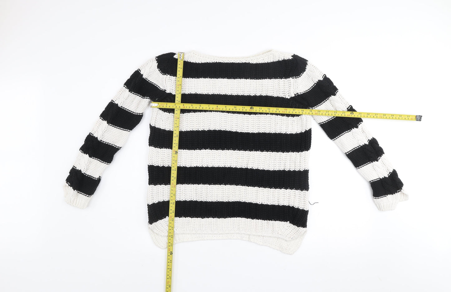 Zara Women’s Black & White Striped Knit Jumper Size M