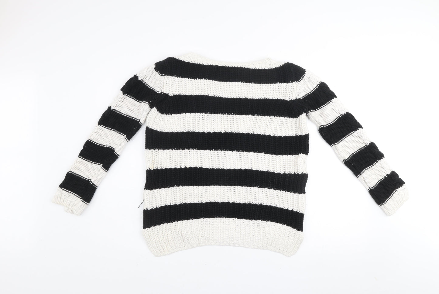 Zara Women’s Black & White Striped Knit Jumper Size M