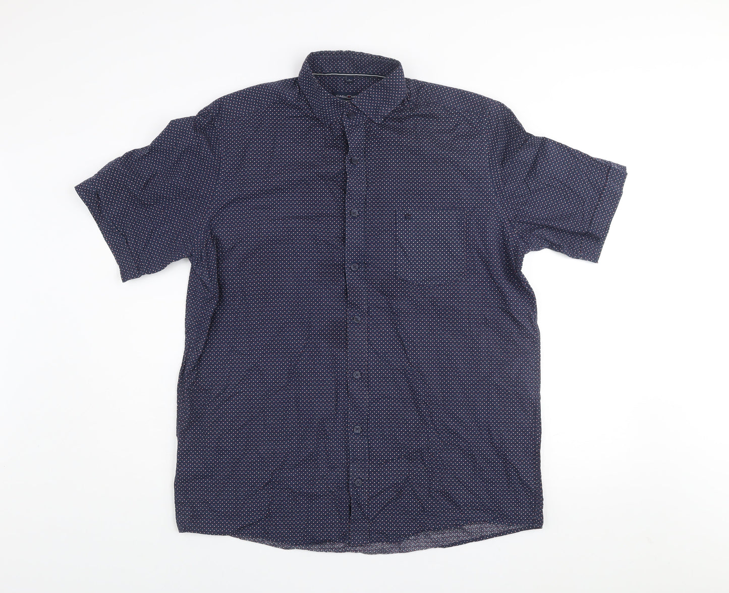 Casa Moda Men’s Blue Geometric Short Sleeve Cotton Shirt L