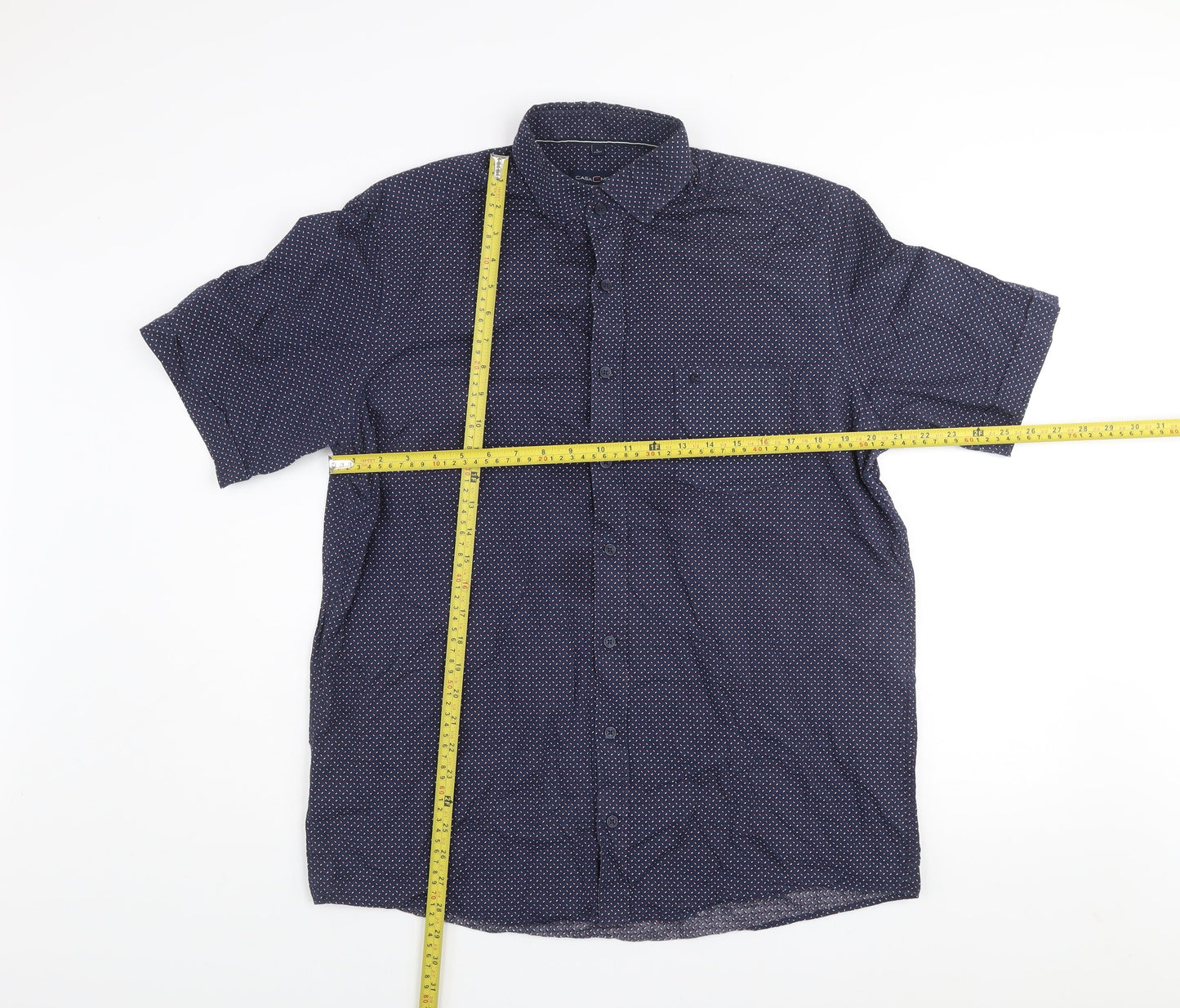 Casa Moda Men’s Blue Geometric Short Sleeve Cotton Shirt L