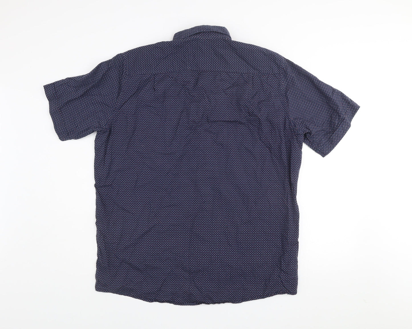Casa Moda Men’s Blue Geometric Short Sleeve Cotton Shirt L