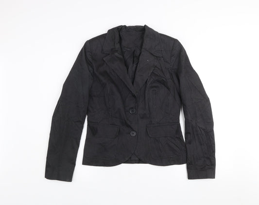 New Look Women's Black Pinstripe Blazer Jacket Size 12 Lined Cotton Workwear
