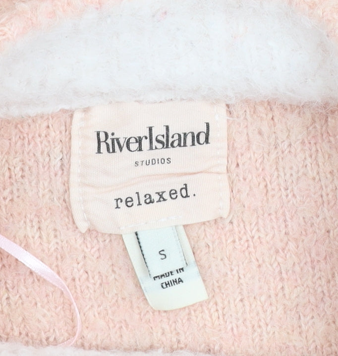 River Island Women Pink Mock Neck Relaxed Fit Long Sleeve Jumper Size S