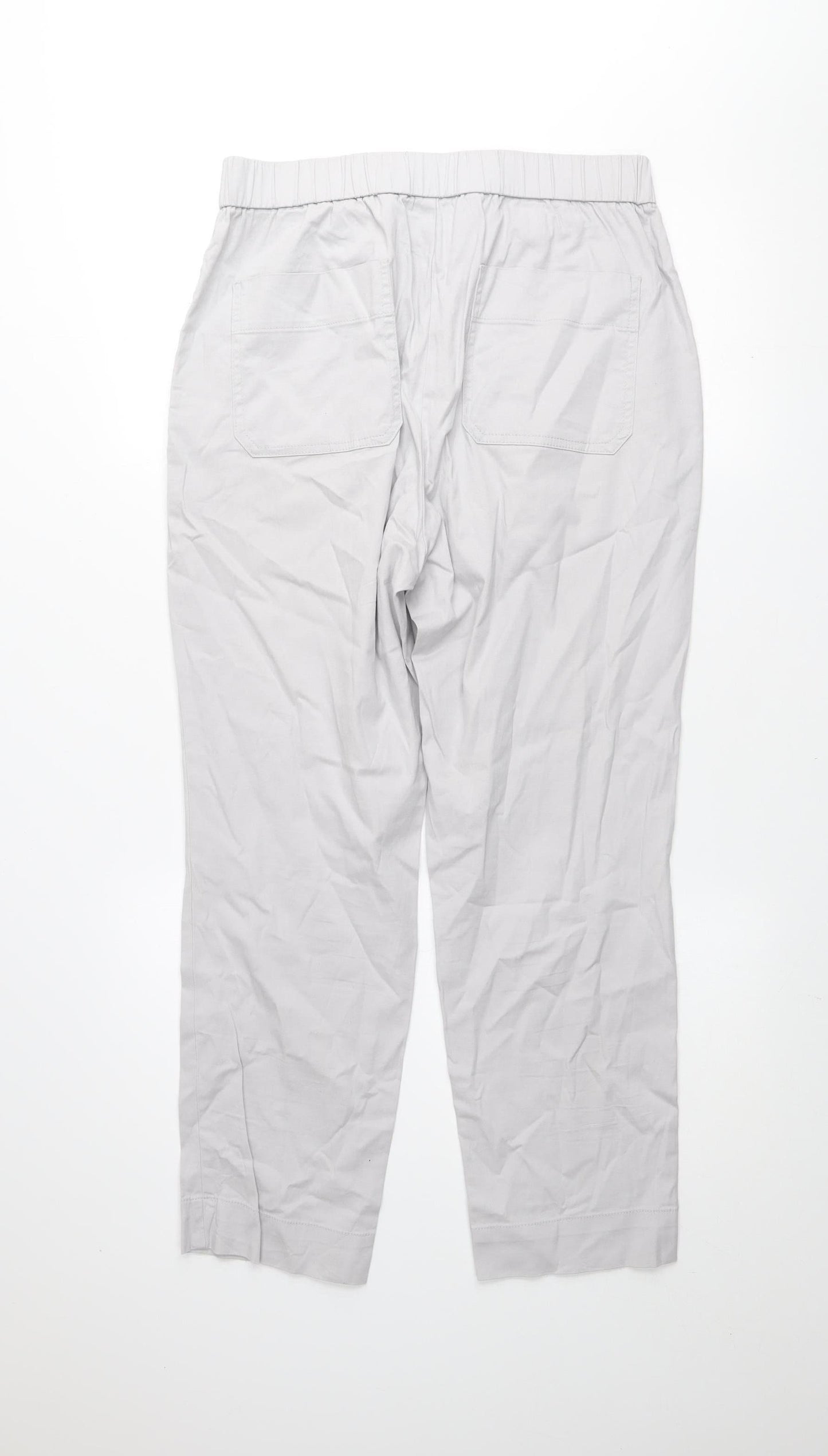 Dunnes Women Grey Cropped Cotton Trousers Size 12 Elastic Waist