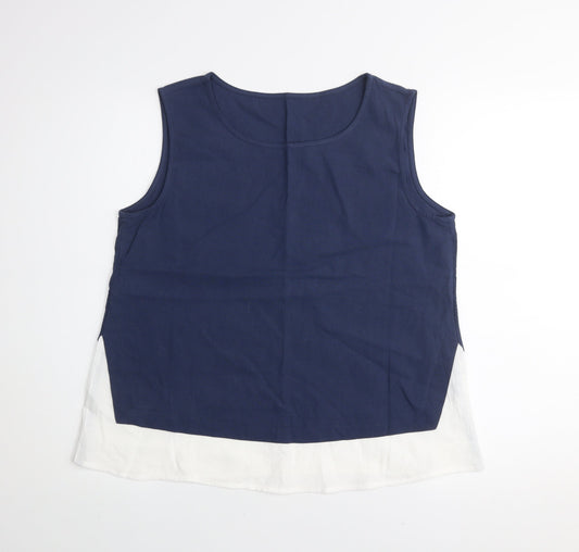 Emery Rose Women's Blue White Colourblock Cotton Sleeveless Tank Top Size M