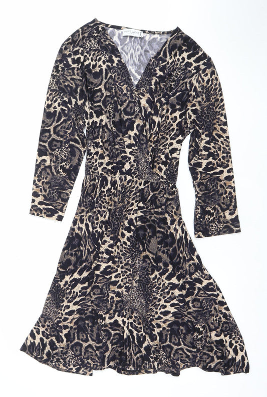 J'aime La Vie Women’s Beige Leopard Print Wrap Dress Size 12