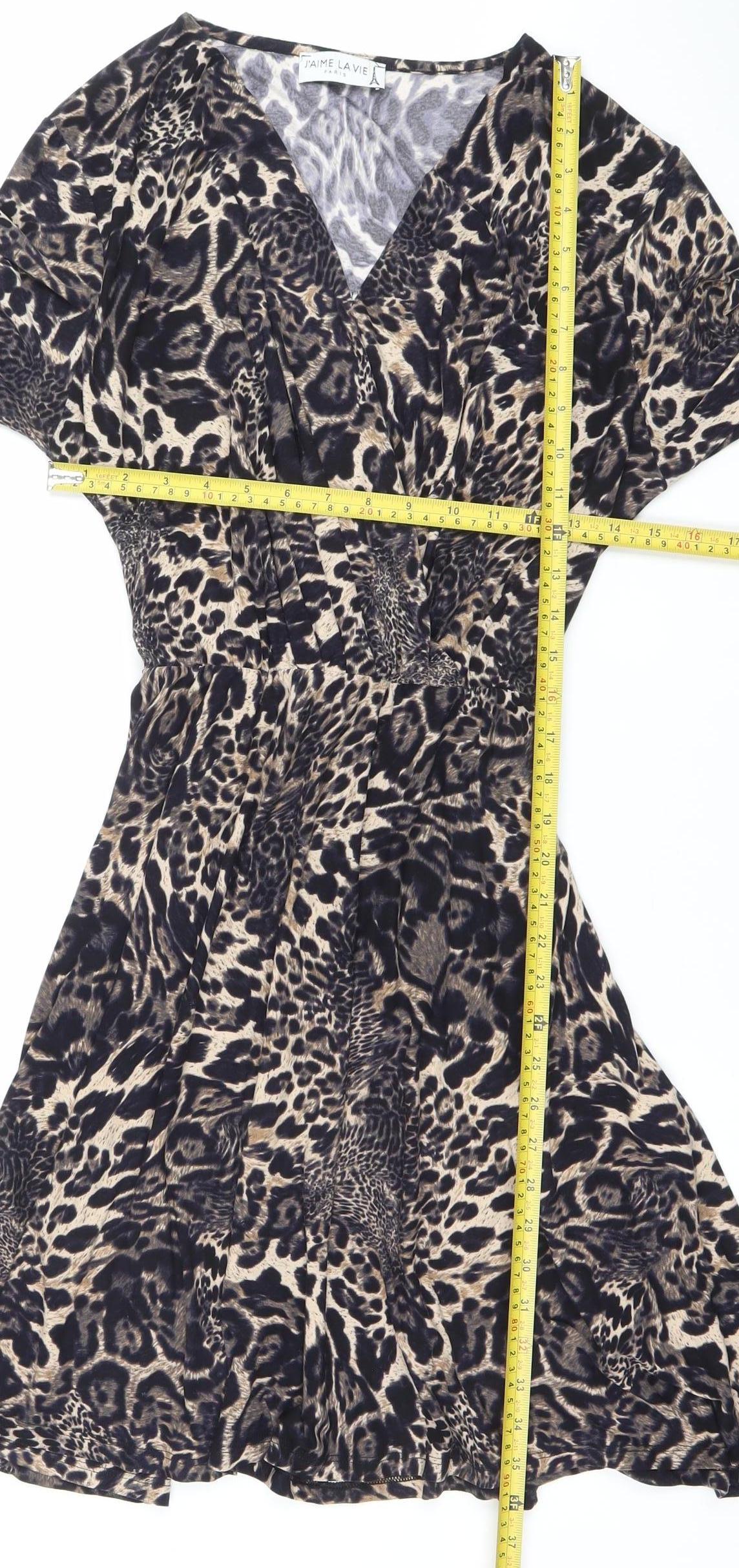 J'aime La Vie Women’s Beige Leopard Print Wrap Dress Size 12