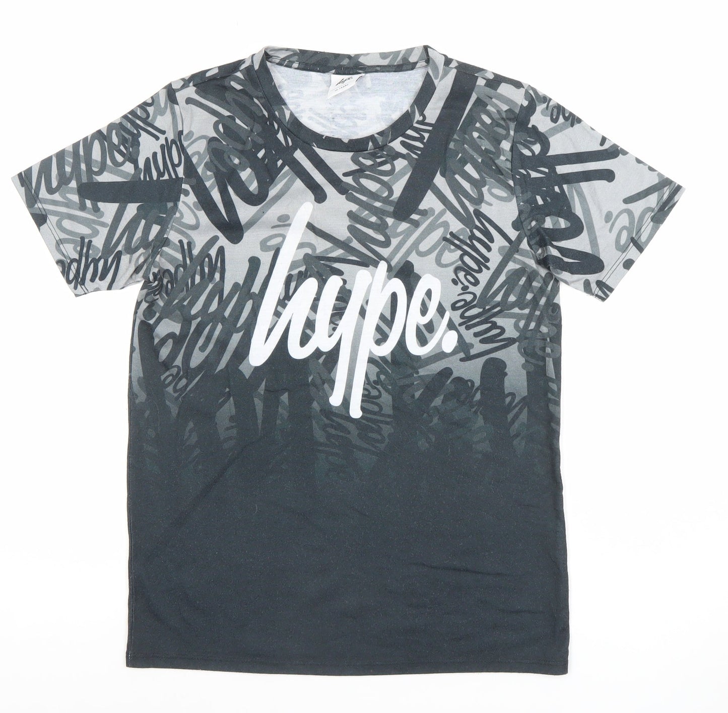 Hype Boys Black Graphic Logo T-Shirt 13 Years Short Sleeve Polyester